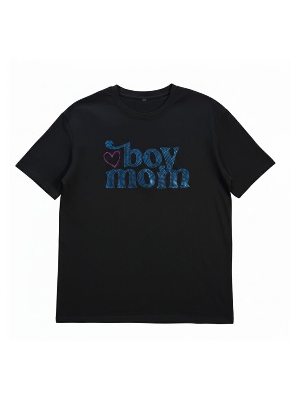 NWOT | "Boy Mom" Rhinestone Graphic T-Shirt | Navy Blue Sparkle | Black | M